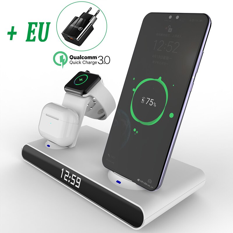 Chargeur sans fil 6 en 1 30W, pour iPhone 13 12 Pro Max X Samsung, pour Apple Watch 6 SE, Airpods Pro 2 3: White with EU Plug