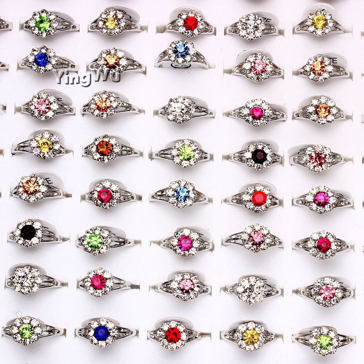 Yingwu 50 stuks Bloem Sieraden Veel Mixed Crystal Rhinestone vrouwen Ringen