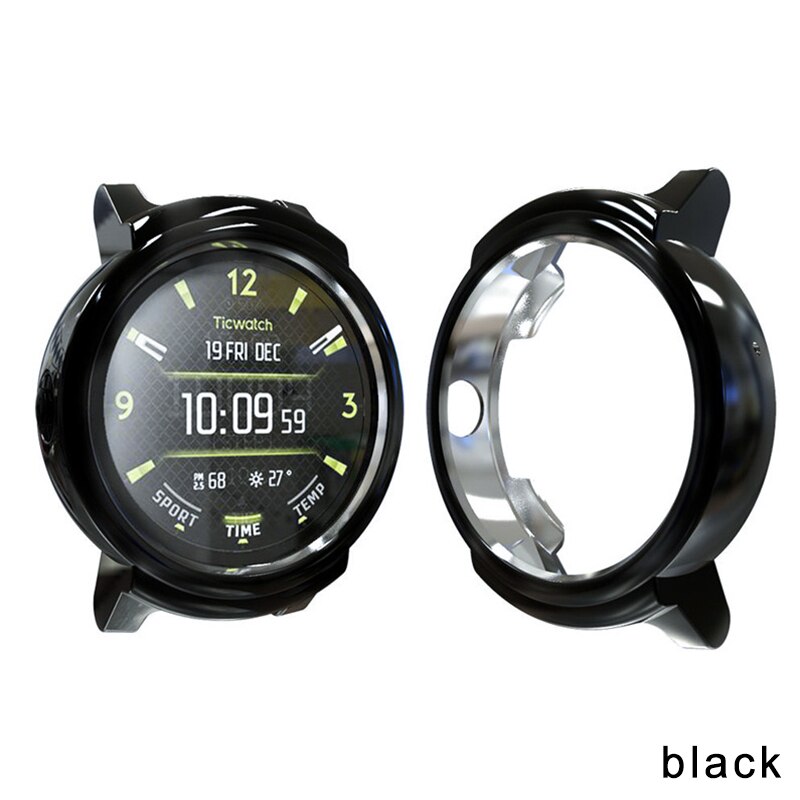 Mjukt fodral för ticwatch pro smart watch protector fodral e -serie tillbehör för tic watch pro watch cover slim plating tpu shell: Svart