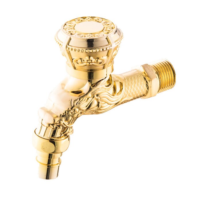 Carved Wall Mount Zinc Golden Water Wall Small Taps Decorative Garden Faucet Long Washing Machine Water Tap Basin Bibcock MCI: Mci-B003