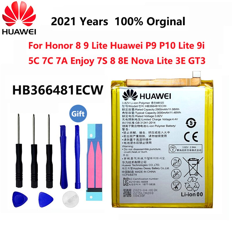 Orginal Huawei P9 P10 Lite Honor 8 9 Lite 9i 5C 7C 7A Genieten 7S 8 8E Nova Lite 3E GT3 HB366481ECW 3000Mah Telefoon Batterij