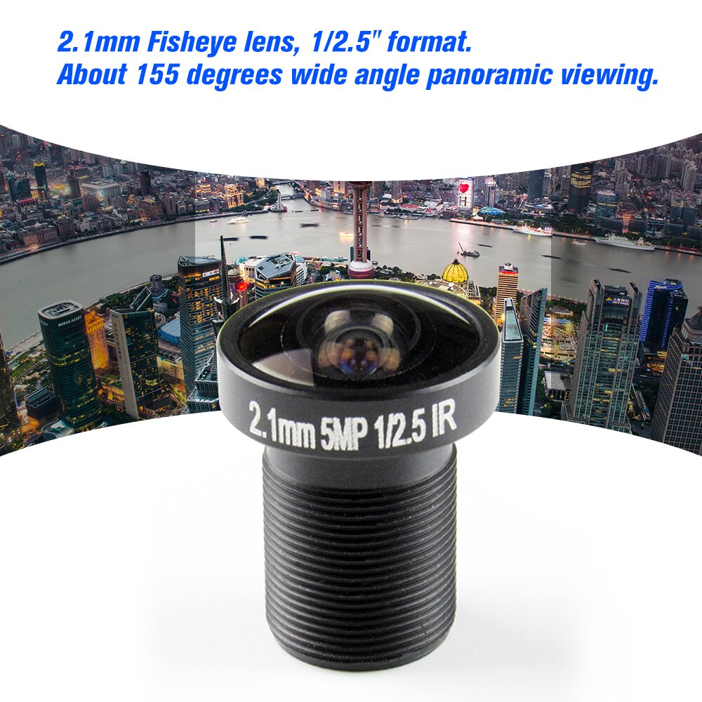 2.1mm- lins fisheye cctv-objektiv 1/2.5 "  hd 5.0 megapixel för ip cctv-kameror  m12 -fäste 155 graders kompatibel vidvinkelpanorama