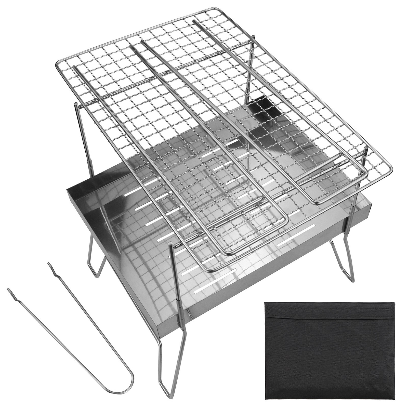 Outdoor Stainless Steel Camping Grill Portable Barbecue BBQ Grill Charcoal Grill for Outdoor Camping Picnic Home Park: With mesh net clip