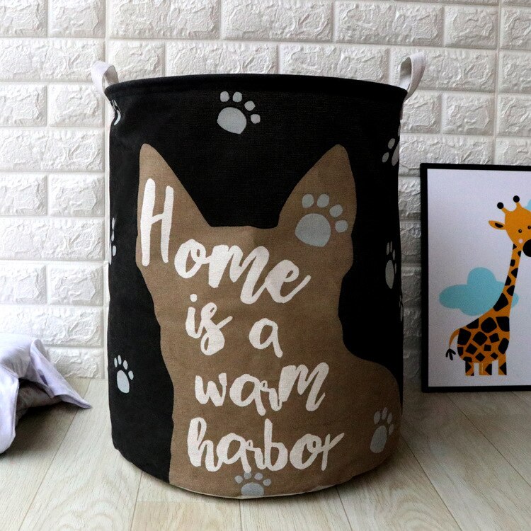 Cute Cat Dog Paw Large Folding Laundry Basket Cartoon Cat Storage Barrel Cotton Linen Dirty Clothes Hamper Toys Storage Basket: A
