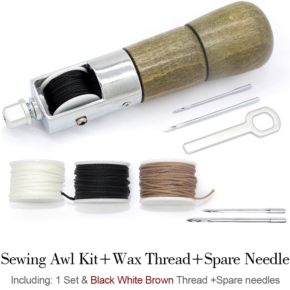 Leathercraft Sewing Stitching Awl Needle Tool Kit Handwork DIY Leather Shoe Repair Purses Wallets Clothes Craft Supplies Thread: PG08F