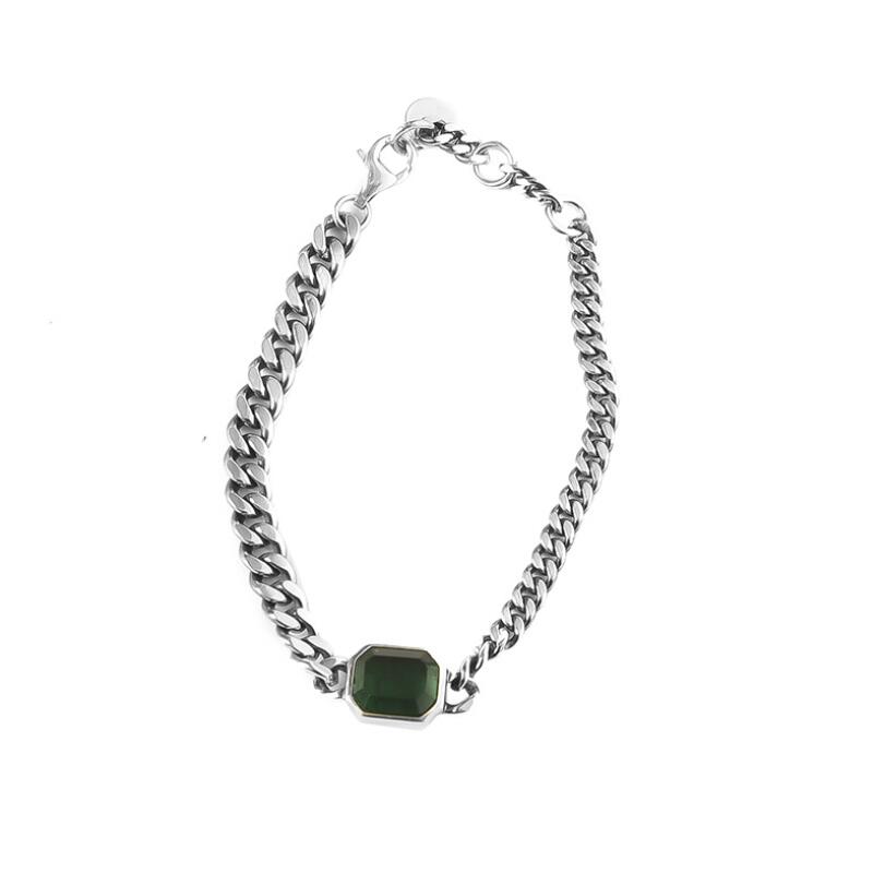 Plata esterlina 925 Ins Retro geométrico verde pulsera de cristal para las mujeres par de de la de cumpleaños de joyería fina