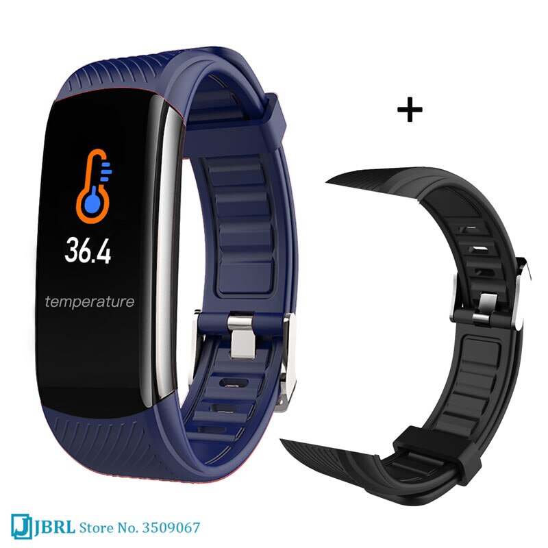 Sporthorloge heren digitaal lichaamstemperatuur polshorloges dames elektronische digitale klok siliconen band bloeddruk android ios: Blauw toevoegen stap