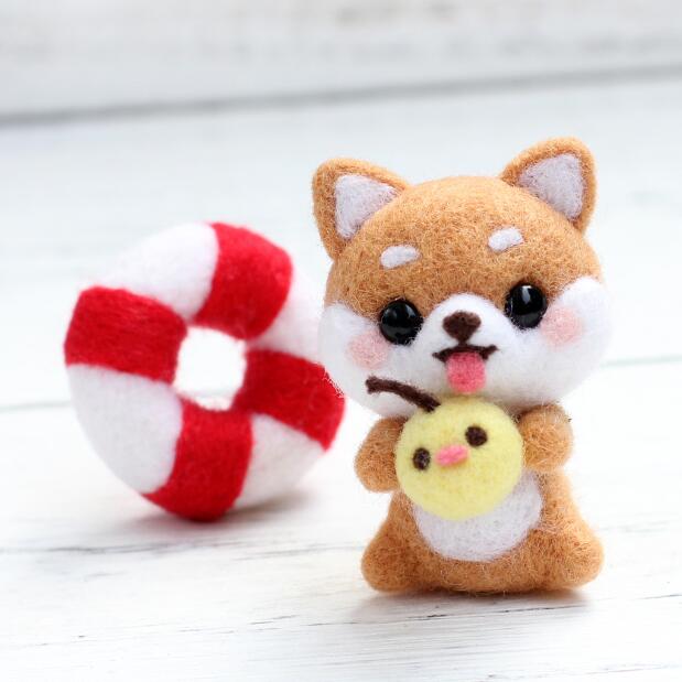 Cute firewood dog Wool Felt wool needlepoint kit wool felt needle felting decoration craft needlecraft
