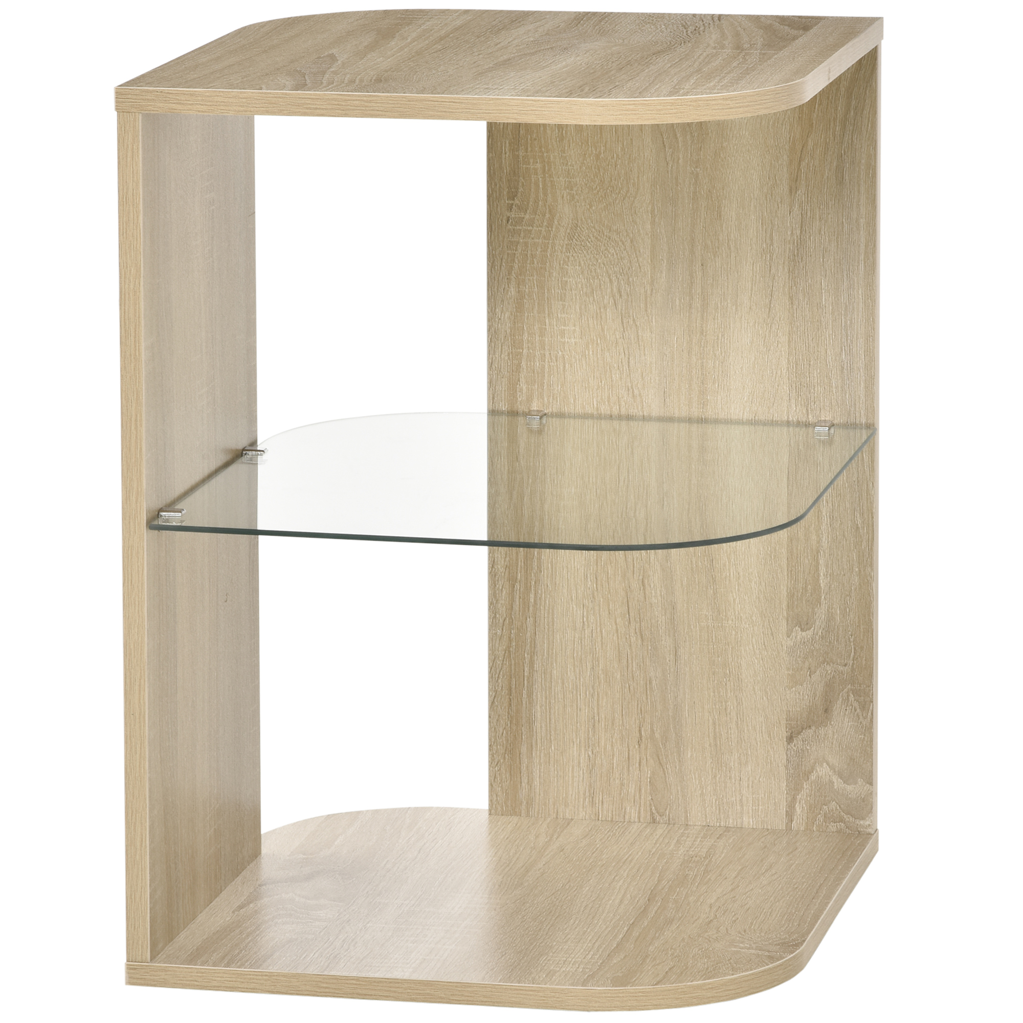 HOMCOM Mesita Auxiliar Moderna Mesilla de Noche con 3 Estantes Tablero de Cristal Mesita de Café Salón Dormitorio 40x40x56 cm
