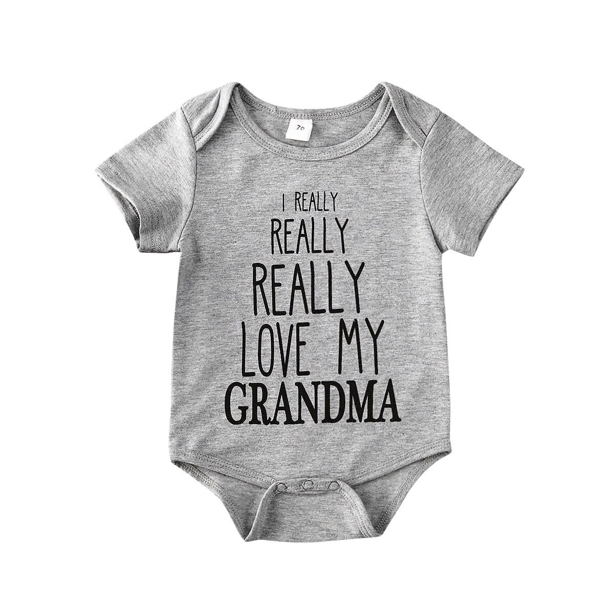 Summer 0-18M Newborn Baby Boys Girls LOVE MY GRANDMA Letter Print Short Sleeve Bodysuit Gray Infant Toddler Outfits