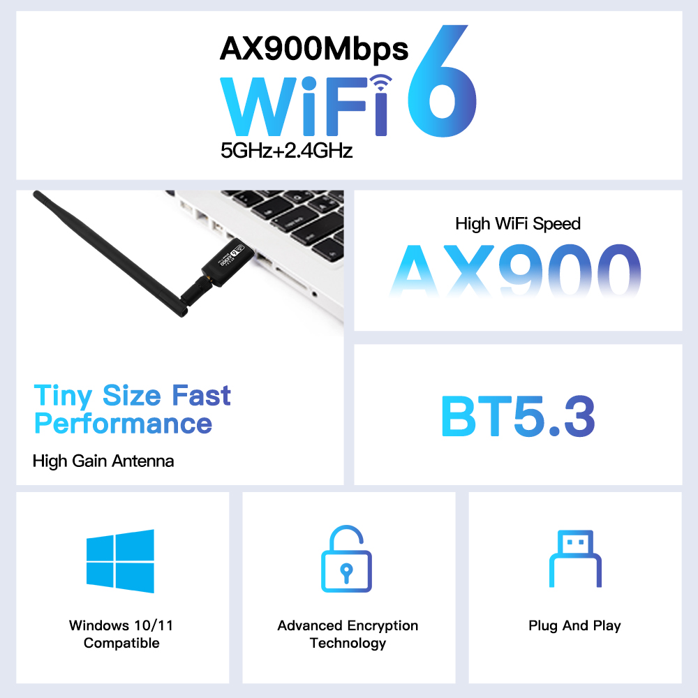 AX900 USB-WLAN-Adapter Dual Band Bluetooth 5.3 2-in-1 Wi-Fi 6 Dongle Wireless Receiver für PC/Laptop-Treiber kostenlos für Win10/11