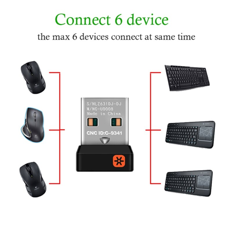 Récepteur Dongle sans fil, adaptateur USB pour Logitech-souris clavier 6 appareils Mini,