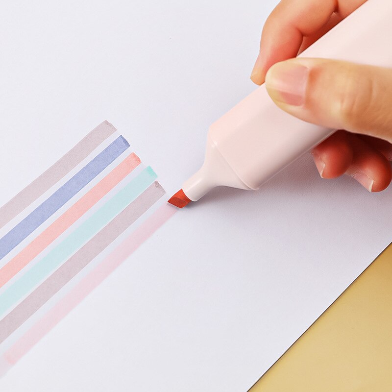 Stylos de papeterie Kawaii, 6 pièces, surligneur, sous-brayadores Fluorescentes, pour étudiants, grandes étiquettes de peinture, tête souple, fournitures de bureau