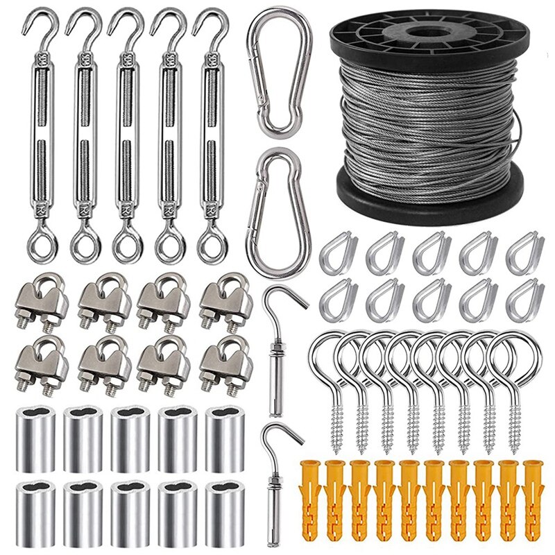 1/16 Wire Rope Kit, Wire Cable, Coated Aircraft Cable, 7X7 Stranded Core Outdoor Light String Suspension Kit