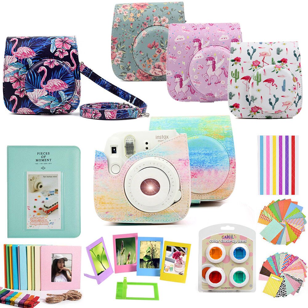 Voor Fujifilm Instax Mini 9 Mini 8 Instant Camera Schilderen/Rose Draagtas Tas Cover Pu Leather Pouch + album + 10-In-1 Kit