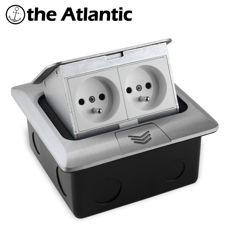 16A France Standard Socket Universal 2 Pin With USB Charging Port Pop-Up Floor Socket 2 Way Power Outlet Aluminum Alloy Office