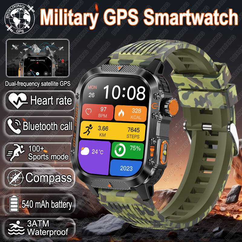 Para xiaomi militar esportes ao ar livre gps relógio inteligente men3atm à prova dwaterproof água bússola embutido gps freqüência cardíaca bluetooth chamada smartwatch: Azul
