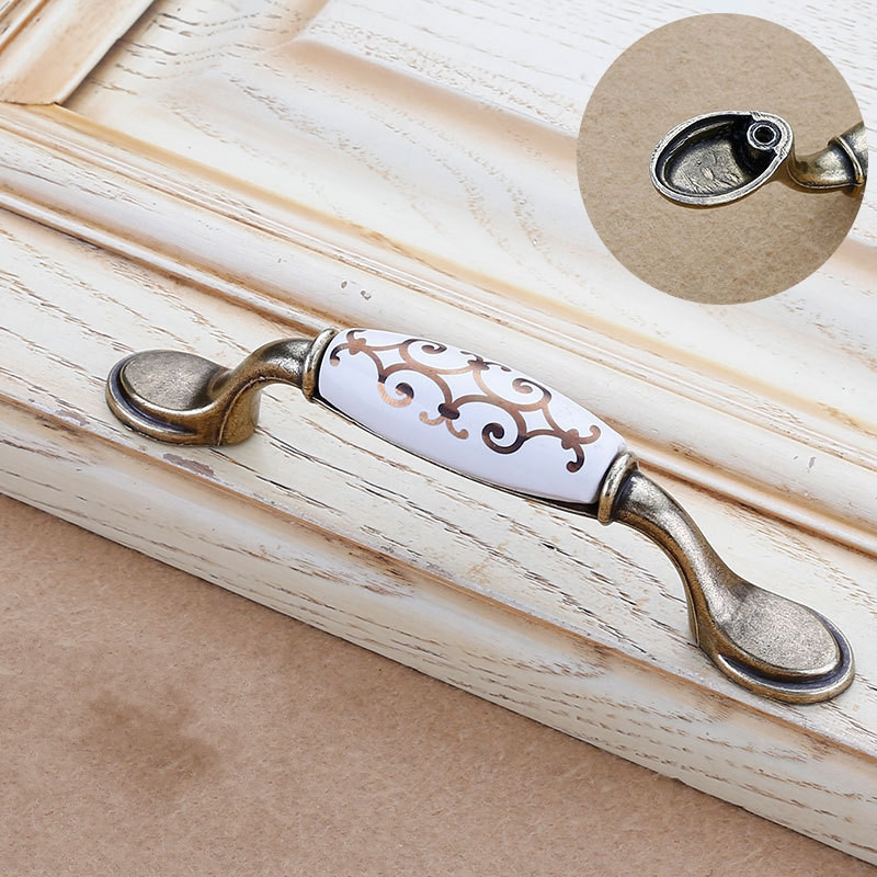 Boutons de poignée de meuble en céramique, à fleurs colorées, pour porte, tiroir, armoire, garde-robe: D