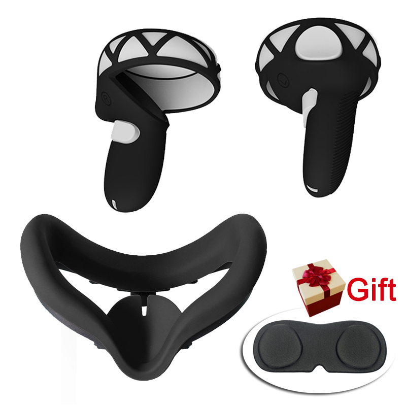 Cubierta protectora de silicona 2 en 1 para Oculus Quest 2, protector facial para máscara de ojos, accesorios de protección para lentes,: Black 1