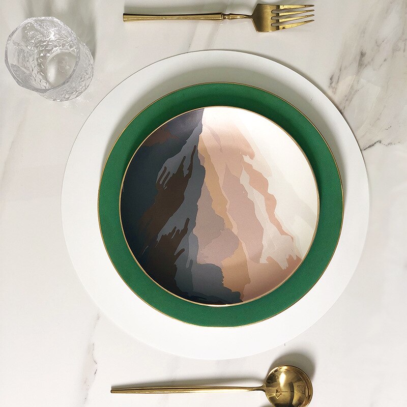Tableware Ceramic Dinner Plate Set Dish 8 Inch Porcelain Cute Dessert Plate Dinnerware Mountain Ornaments Frosted Matte Plate