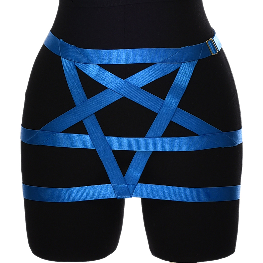 Arnés de pentagrama de estrella, falda ajustable, jaula de cuerpo, ropa Sexy hueca para , Liga de colocación gótica, arnés para el cuerpo: N-P0114-BLS