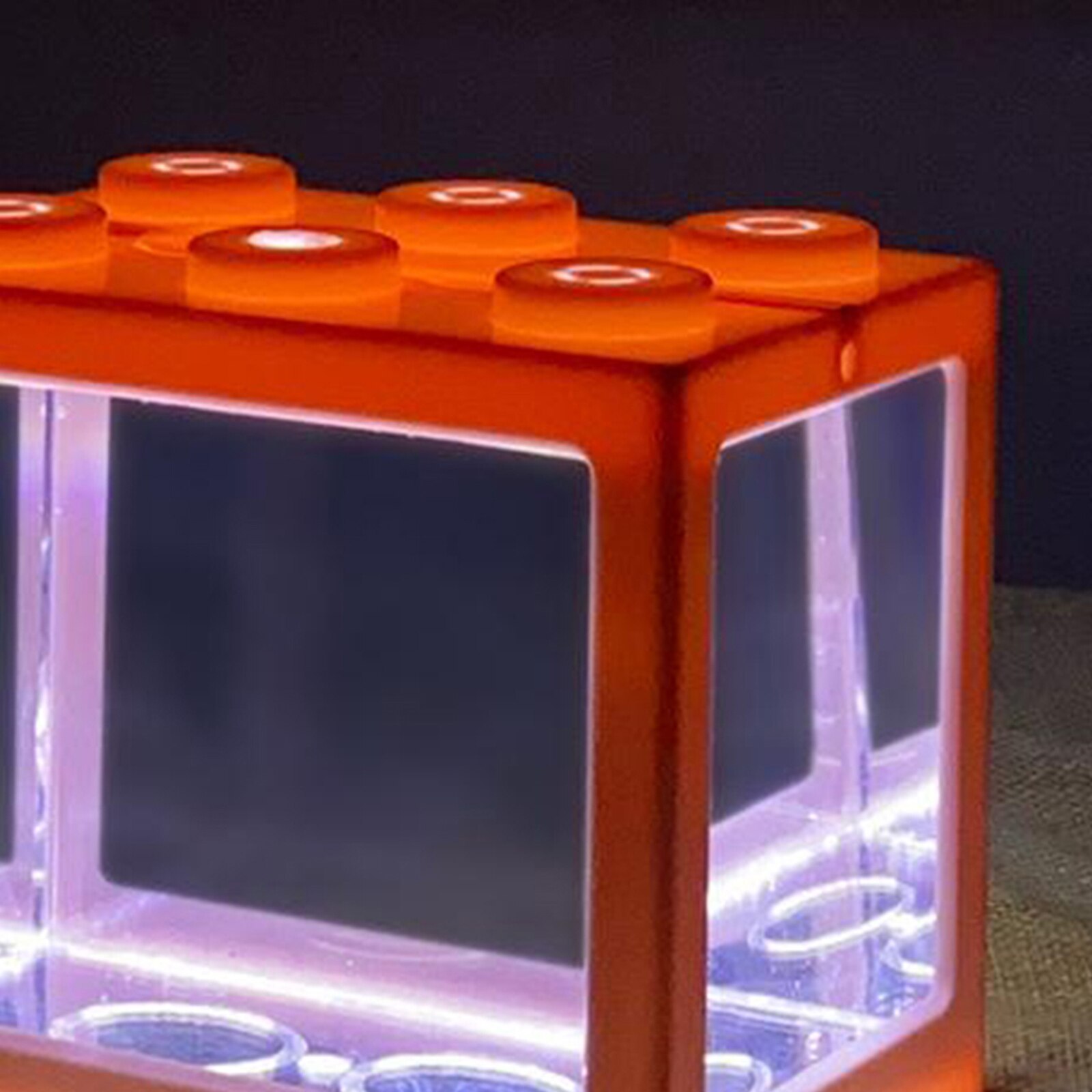 Mini Fish Tank LED Light Clear Ornament Aquarium Office Desktop Decor Pink