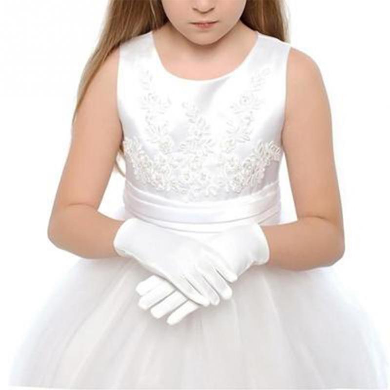 Kid Gloves White Short Satin Feel Boy Hold Flower Girl Performance Dance Elastic Gloves