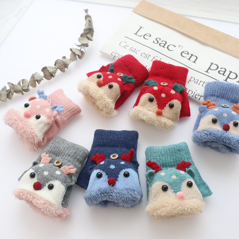 Weihnachten Elch Baby Handschuhe Halb Finger kippen Abdeckung Handschuhe Jungen Grils Ebene Warme freundlicher Handschuhe Gestrickte Handschuhe Baby Zeug
