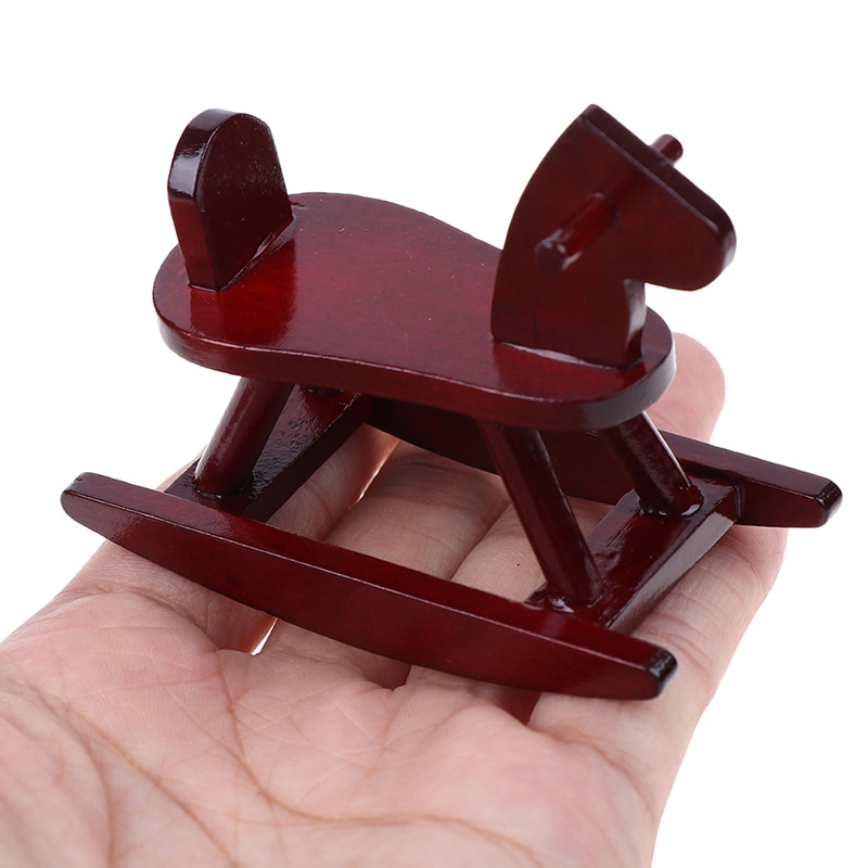 Dollhouse Miniature Wooden Rocking Horse Chair Nursery Room Furniture 1:12 Doll House Accessories Toys for Children