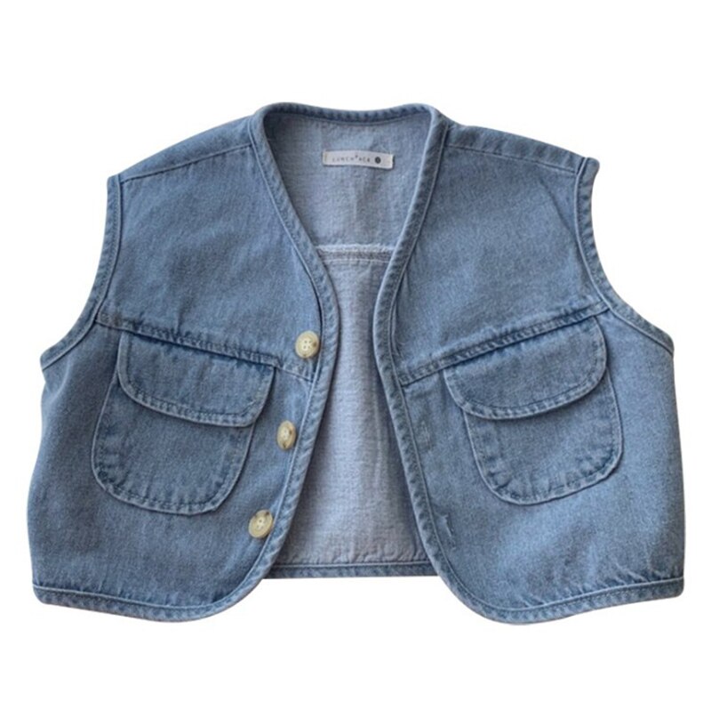 Baby Cowboy Vest Lente Herfst Koreaanse Kinderen Kleding Baby Kids Cowboy Jas Kinderen Mouwloos Vest: Blue / 24M