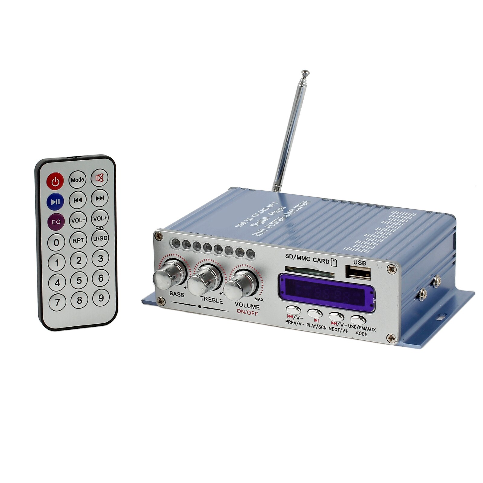 Mini amplificateur Audio stéréo HiFi pour voiture, 12V, deux canaux, Support USB SD FM, puissance Audio de musique, ampli intégré avec contrôle du Volume des basses