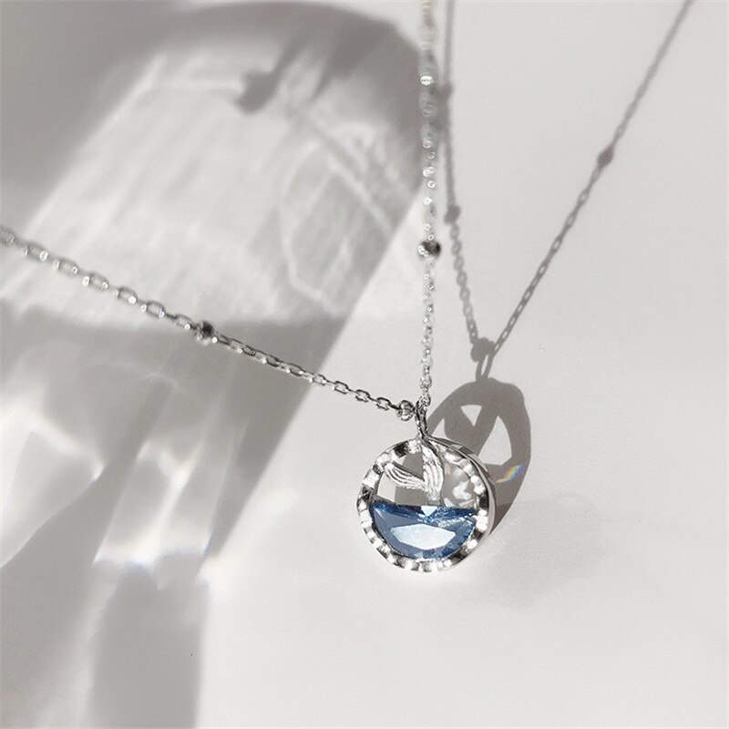 Neueste Kristall Ozean Fisch Anhänger Halskette Für Mädchen Schmuck Charme Frauen Kette Schlüsselbein Halskette Silber 925 Zubehör Prinzessin