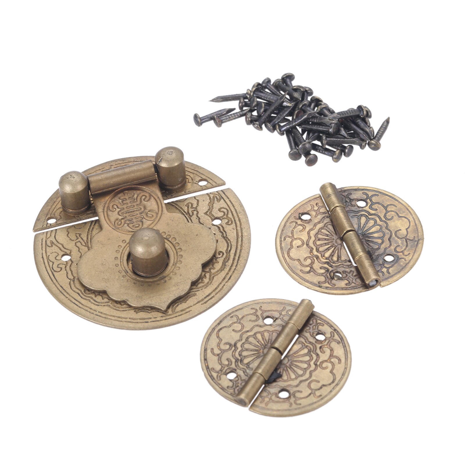 3Pcs/Kit Antiek Messing Hasp Klink + 2 Scharnier Chinese Stijl Vintage Mini Sluiting Oude Europese sieraden Borst Hout Wijn Doos