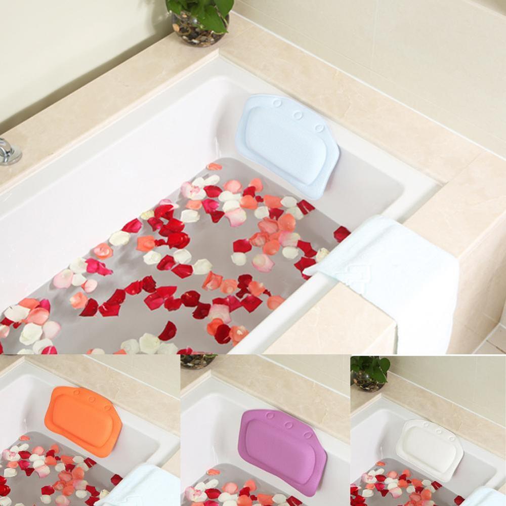 Cojín de baño SPA hogar bañera almohada PVC cuello bañera cojín de peluche para niño taza reposacabezas accesorios bañera succión baño J0D6