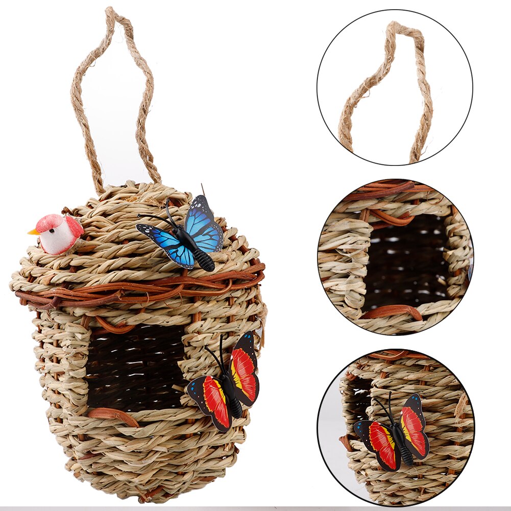 Hand Woven Basket Small Birdhouses for Outdoor Hanging Hummingbird Nesting House Nest Bird Hideaway Cage for Sparrow