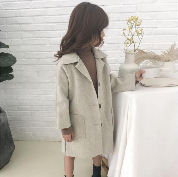2020 di Inverno dei bambini Cappotti del Rivestimento Per Le Ragazze Vestiti Del Bambino Del Bambino Della Ragazza di Colore Puro Lungo di Lana Pulsante Indietro Capretti del Cappotto Top & outwear