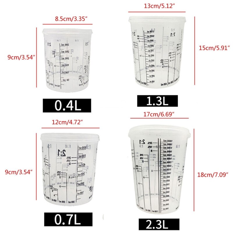 5Pcs Disposable Graduated Clear Plastic Paint Mixing Cups Calibrated Mixing Ratios Measuing Cups For Paint Resin Tools