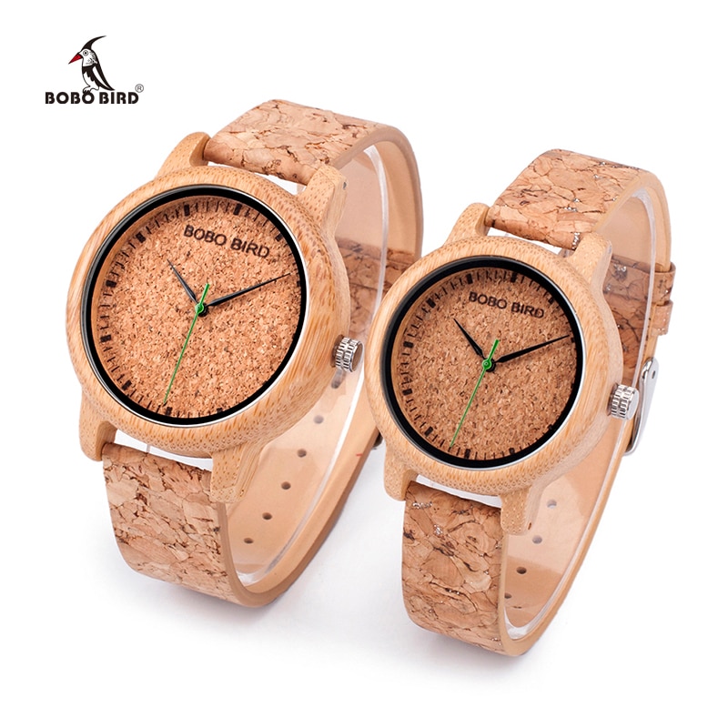 Luxe BOBO VOGEL Horloges Liefhebbers Bamboe Horloges Kurk Band Quartz Horloges voor Mannen en Vrouwen relogio feminino