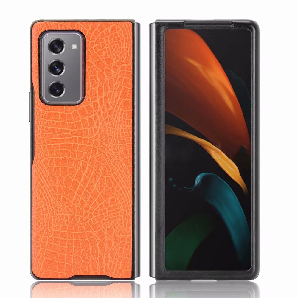 Para samsung galaxy z fold2 caso crocodilo padrão duro capa para samsung galaxy z fold 2 5g capa à prova de choque coques: Orange