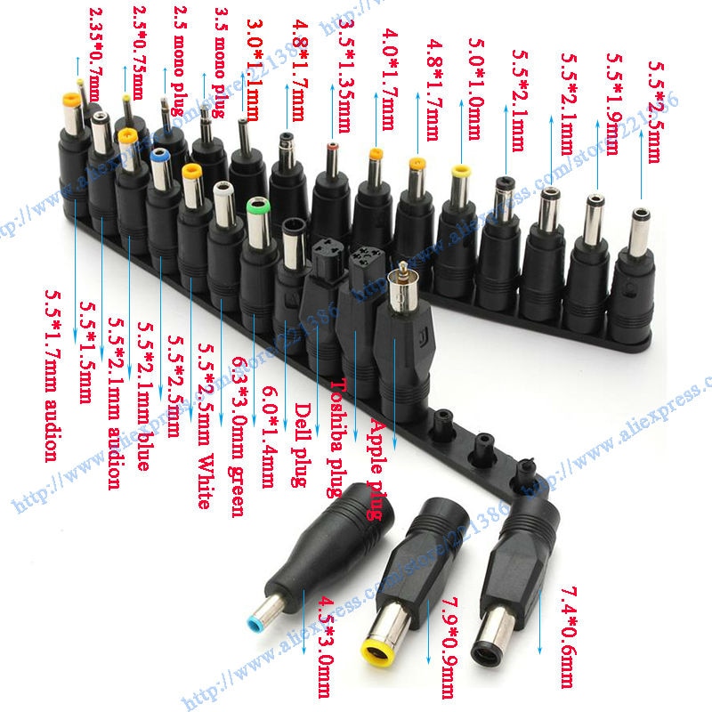 Universal 28pcs 5.5x2.1mm Multi-type Male Jack for DC Plugs for AC Power Adapter Computer Cables Connectors For Notebook Laptop