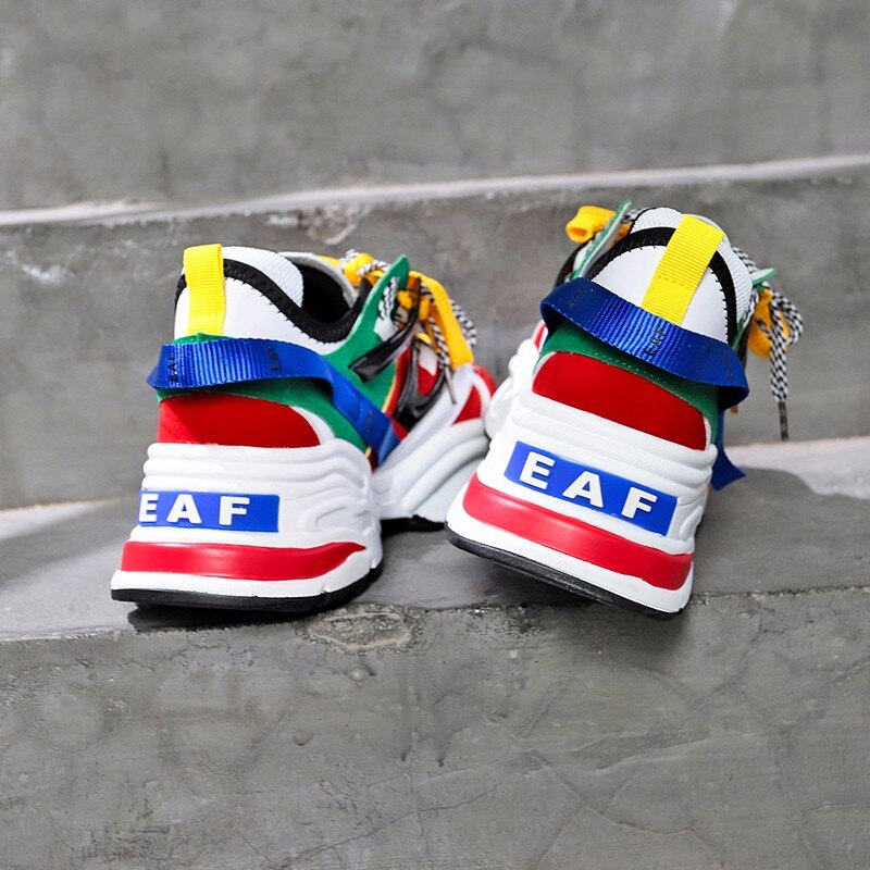 Women Platform Clunky Sneakers Woman Colored Ribbons Sports Shoes Height Increasing 6 CM Light Running Shoes