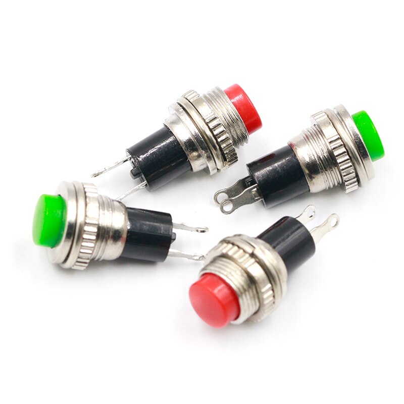 10pcs White Red Green Blue Black Yellow Panel Mount Round Normal Open NO 10mm Momentary OFF-(ON) Push button Switches DS-314
