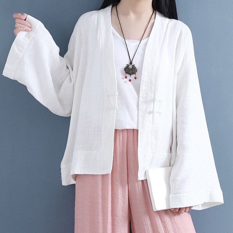Online Chinese Store Women Clothes Chinese Shirt Blouse Qipao Long Flare Sleeve Baggy Clothes For Women Hanfu 10064