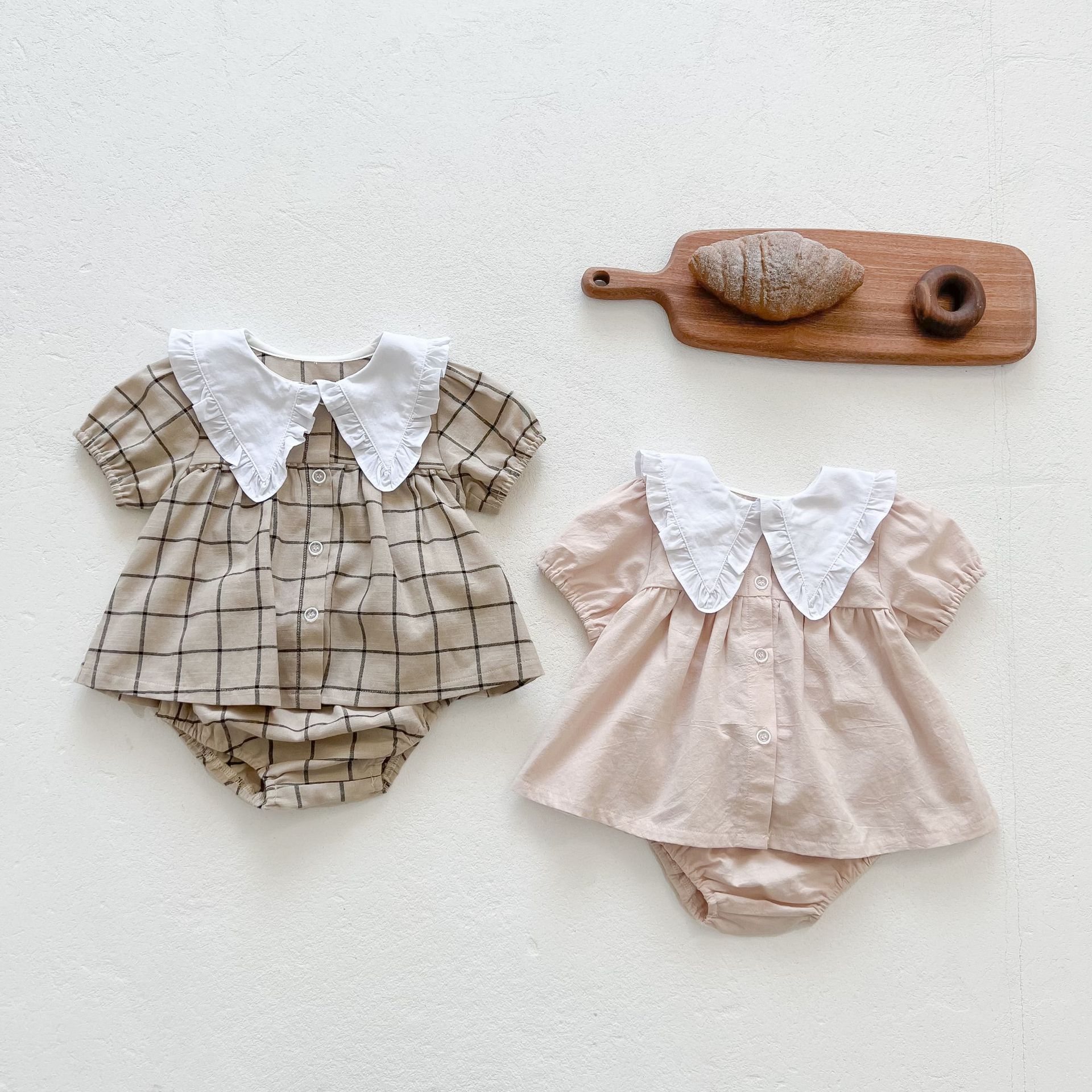1676C Baby Kleding Set Meisje Pak Zomer 2022 Korte Mouwen Baby Meisje Tweedelige Kleding Revers Knop Jas + Brood Shorts