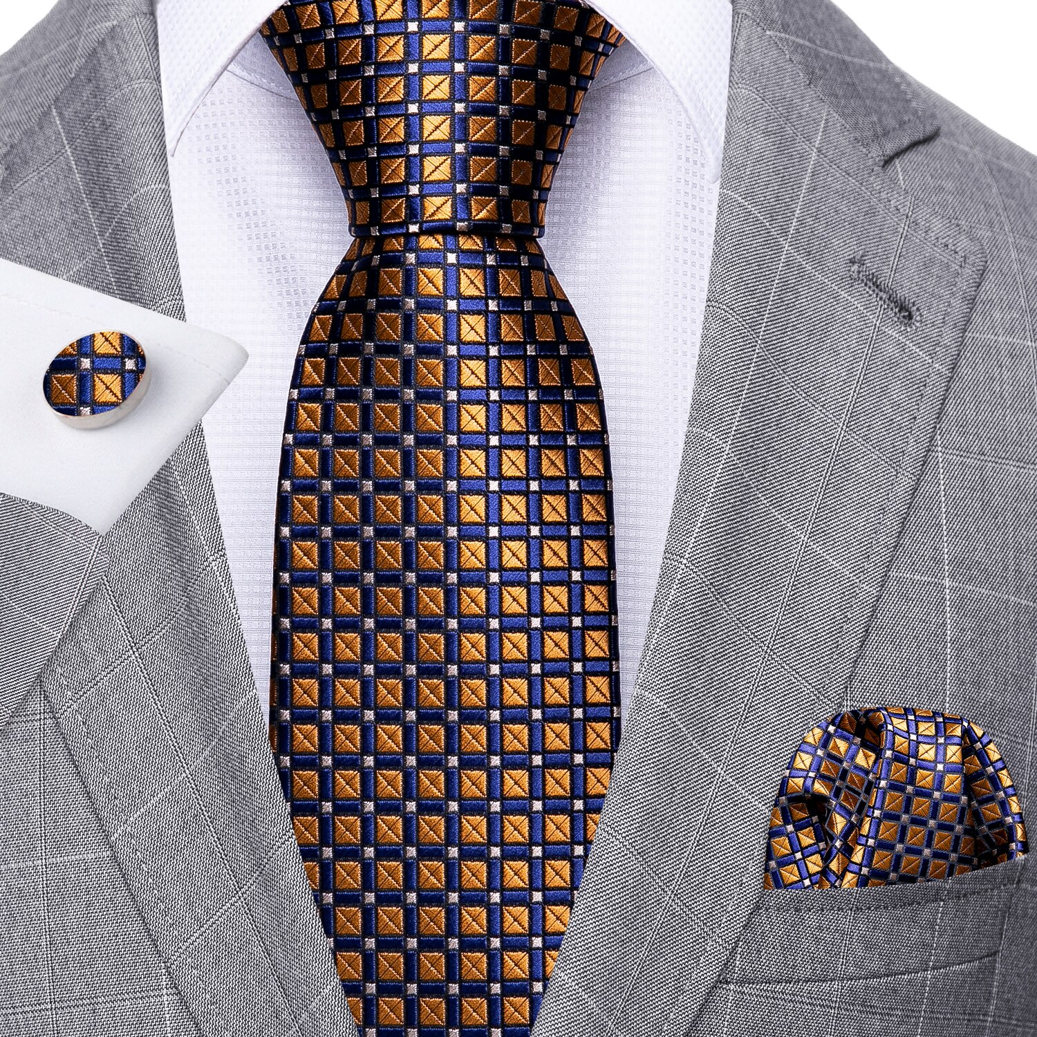 S&W SHLAX&WING Gestreepte Stropdas en Zakdoek Set voor Mannen Zilver