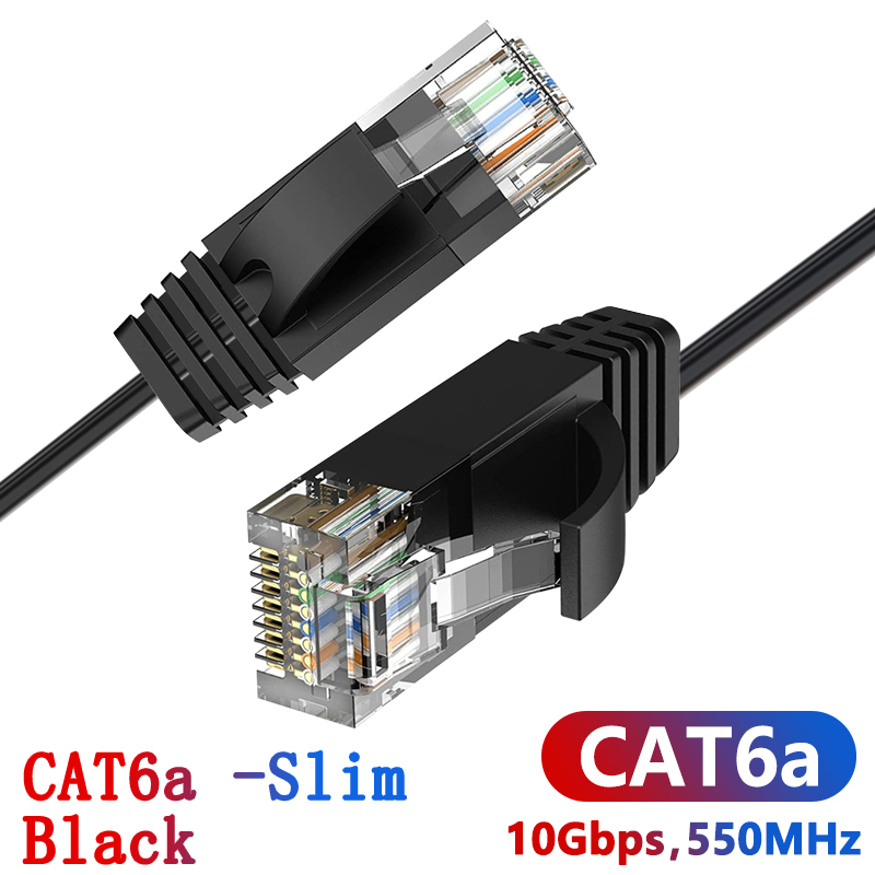 Cat6A Ethernet-kabel 10Gbps Slim Lan-kabel UTP Netwerk Patchkabel Voor PS PC Internet Modem Router Cat 6a Kabel Ethernet: Black / 100m