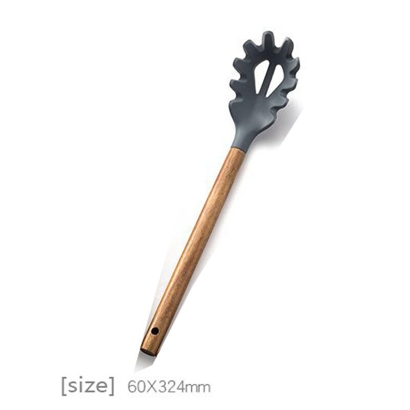 Kitchen Utensils Silica Gel Cooking Spoon Leaky Spoon Acacia Wood Spatula Wooden Handle Silicone Kitchenware Set Spatula: style 5