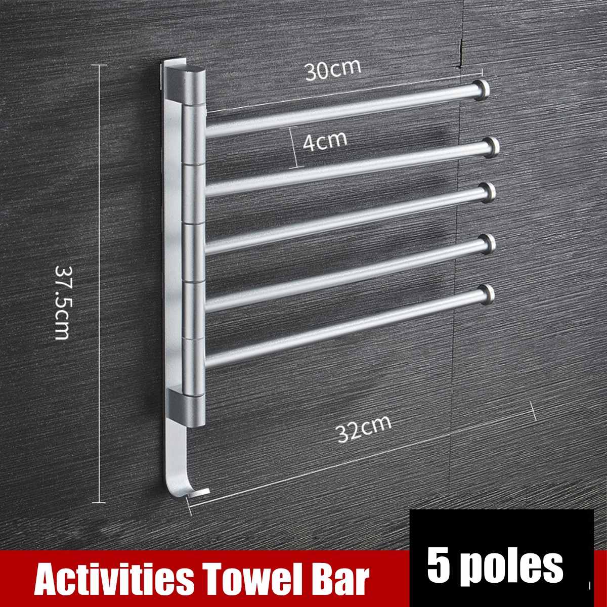 Bathroom Swivel Towel Bar 4-Arm Stainless Steel Swing Hanger Towel Rack with Hook Space Saving Wall Mount Rotating Towel Rail: Light Grey