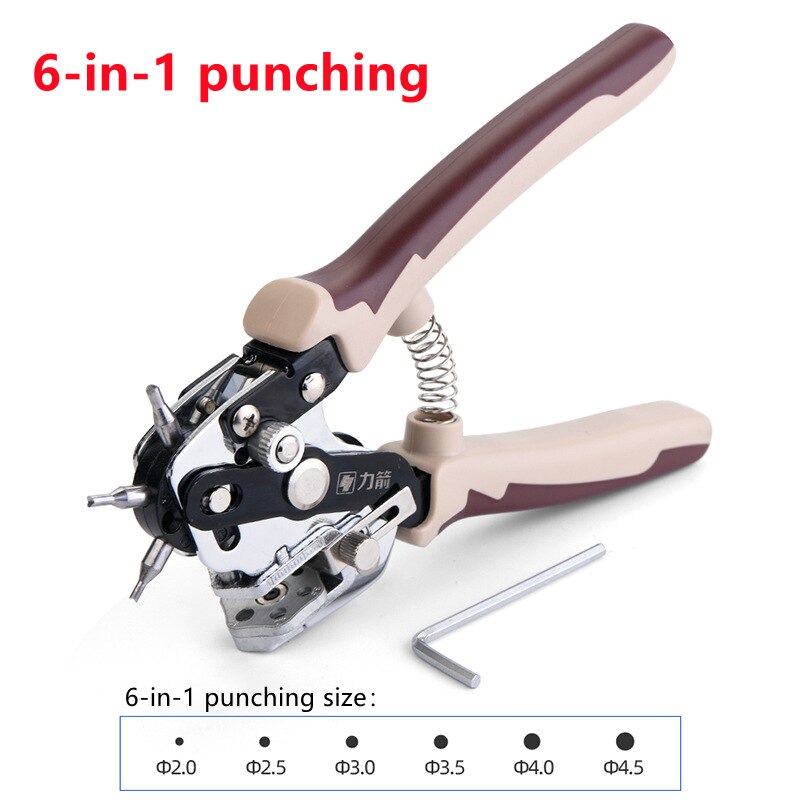 Hulmaskine læder hul hul rund stål læder håndværk hul hul hul 2-4.5mm universal puncher læder værktøj: 6 in1 stansning