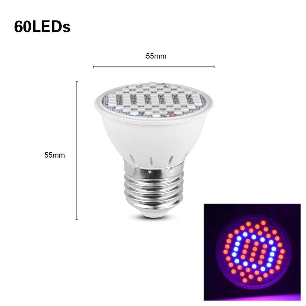 Lámpara LED de cultivo hidropónico para invernadero lámpara LED de 60, 126 y 200 leds para plantas suculentas y flores, Bombilla de AC85V-265V E27 para invernadero de interior: 60 LEDS